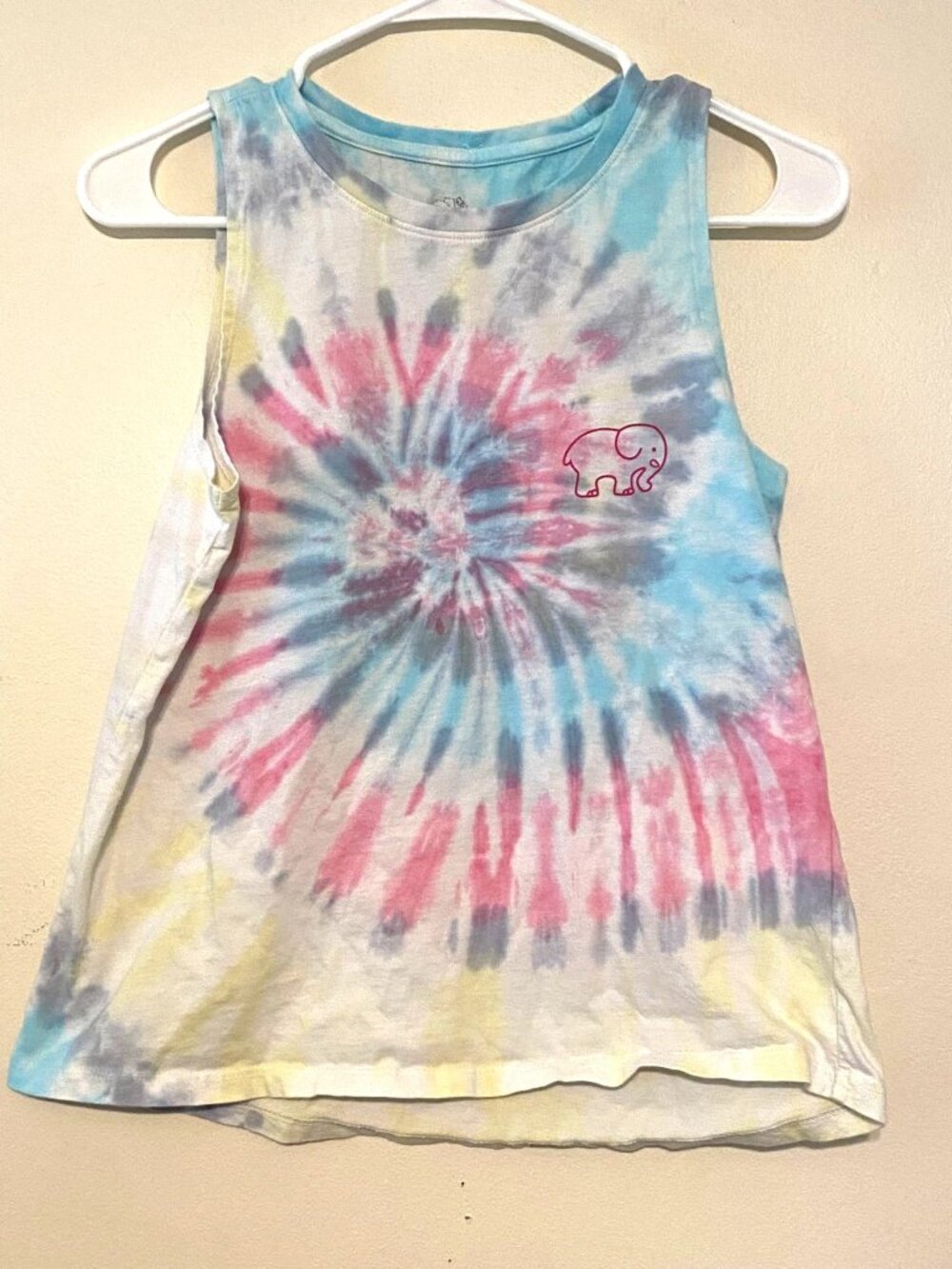 Women's Ivory Ella Blue Pink Tie Dye Logo Tank Top Size Small